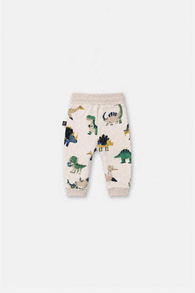 Baby Fleece Sweatpants Beige Dinosaur Print