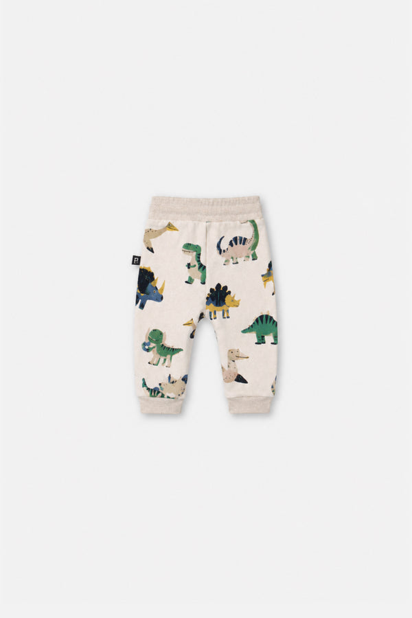 Baby Fleece Sweatpants Beige Dinosaur Print