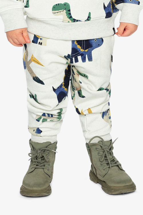 Fleece Sweatpants Beige Dinosaur Print - J20T20_2J263