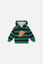 Sweat à capuchon en molleton avec appliqué bleu et vert rayé pour bébé