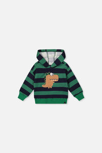 Sweat à capuchon en molleton avec appliqué bleu et vert rayé pour bébé
