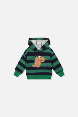 Baby Fleece Hoodie With Appliqué Blue Striped Green