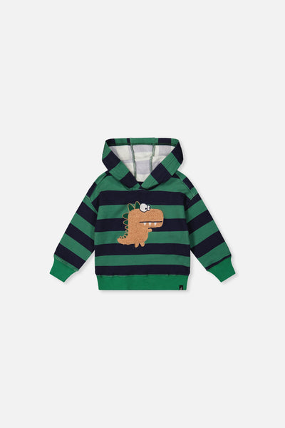 Baby-Fleece-Kapuzenpullover mit Applikation Blau Gestreift Grün