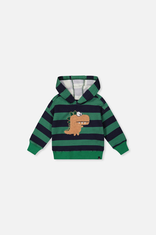 Sweat à capuchon en molleton avec appliqué bleu et vert rayé pour bébé