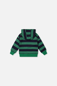 Sweat à capuchon en molleton avec appliqué bleu et vert rayé pour bébé