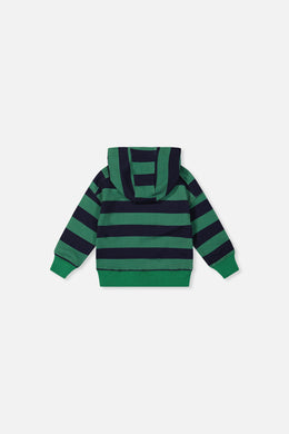 Baby Fleece Hoodie With Appliqué Blue Striped Green
