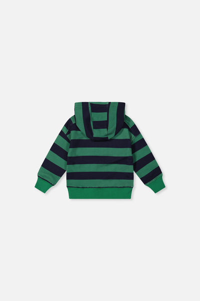 Baby-Fleece-Kapuzenpullover mit Applikation Blau Gestreift Grün