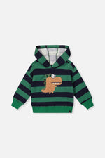 Fleece Hoodie With Applique Blue Striped Green - J20T30_2J262