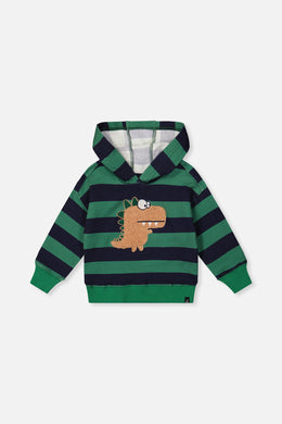 Fleece Hoodie With Applique Blue Striped Green - J20T30_2J262