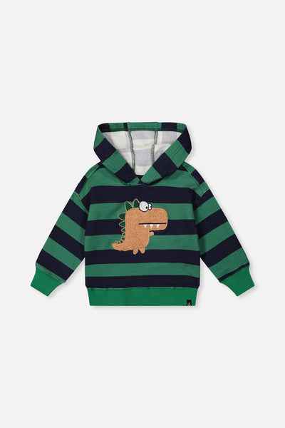 Fleece Hoodie With Applique Blue Striped Green - J20T30_2J262