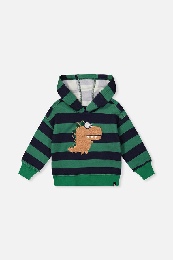 Fleece Hoodie With Applique Blue Striped Green - J20T30_2J262