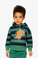 Fleece Hoodie With Applique Blue Striped Green - J20T30_2J262