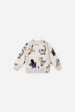 Sweat en molleton beige imprimé dinosaures pour bébé