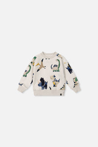 Sweat en molleton beige imprimé dinosaures pour bébé