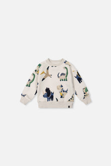 Baby Fleece Sweatshirt Beige Dinosaur Print