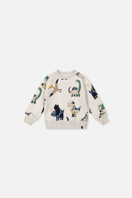 Baby Fleece Sweatshirt Beige Dinosaur Print