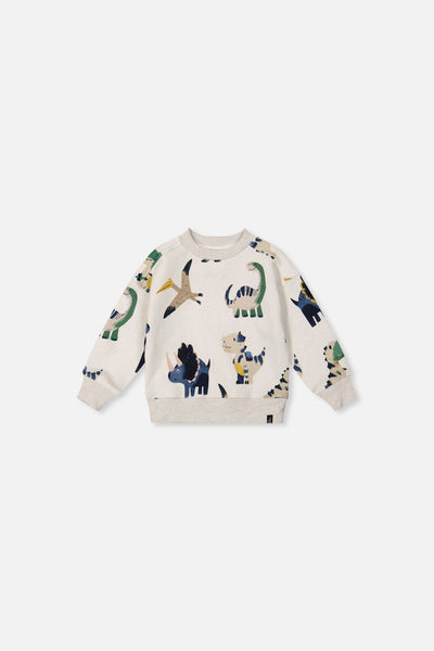 Baby Fleece Sweatshirt Beige Dinosaur Print