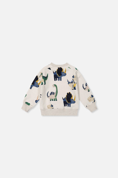 Baby Fleece Sweatshirt Beige Dinosaur Print