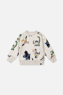 Fleece Sweatshirt Beige Dinosaur Print - J20T32_2J263