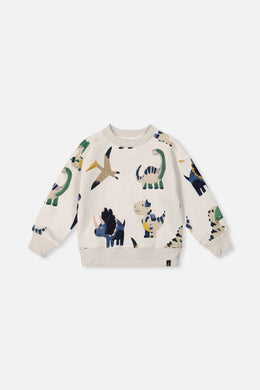 Fleece Sweatshirt Beige Dinosaur Print - J20T32_2J263