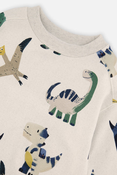 Fleece Sweatshirt Beige Dinosaur Print - J20T32_2J263
