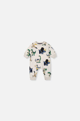 Baby Fleece Jumpsuit Beige Dinosaur Print - J20T40_2J263
