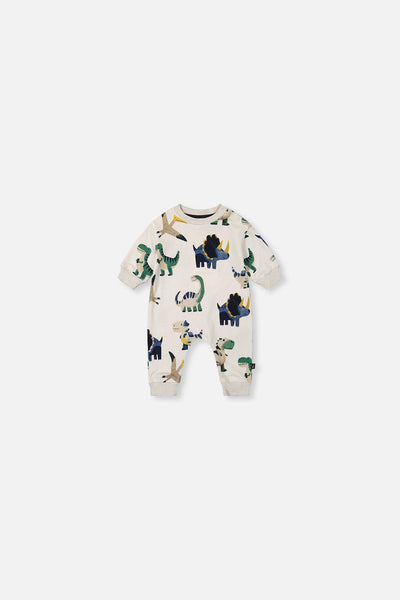 Baby Fleece Jumpsuit Beige Dinosaur Print - J20T40_2J263