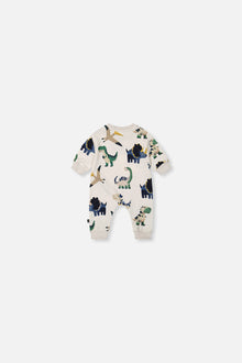 Baby Fleece Jumpsuit Beige Dinosaur Print - J20T40_2J263