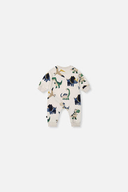 Baby Fleece Jumpsuit Beige Dinosaur Print - J20T40_2J263
