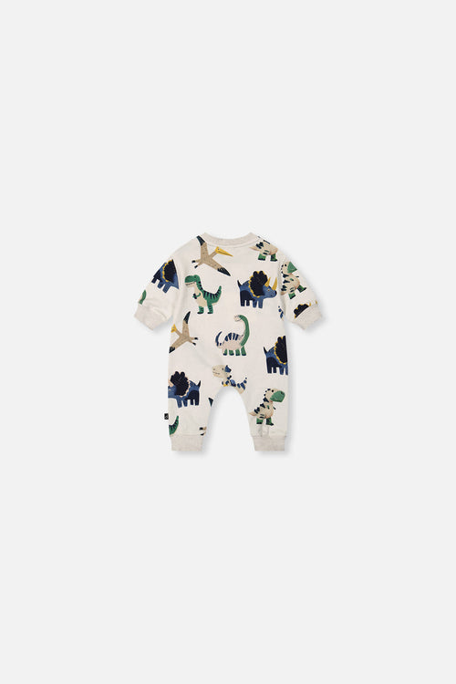 Baby Fleece Jumpsuit Beige Dinosaur Print - J20T40_2J263