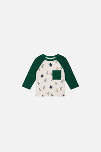 T-shirt raglan à manches longues beige imprimé dinosaures pour bébé
