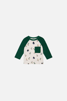 Baby Long Sleeve Raglan T-Shirt Beige Dinosaur Print