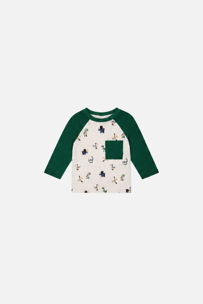 Baby Langarm-Raglan-T-Shirt Beige mit Dinosaurier-Print