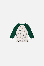 T-shirt raglan à manches longues beige imprimé dinosaures pour bébé