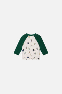 T-shirt raglan à manches longues beige imprimé dinosaures pour bébé