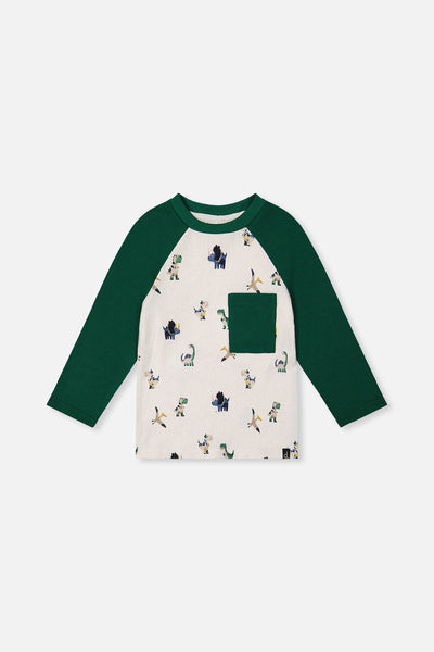 Long Sleeve Raglan T-Shirt Beige Dinosaur Print - J20T72_2J263