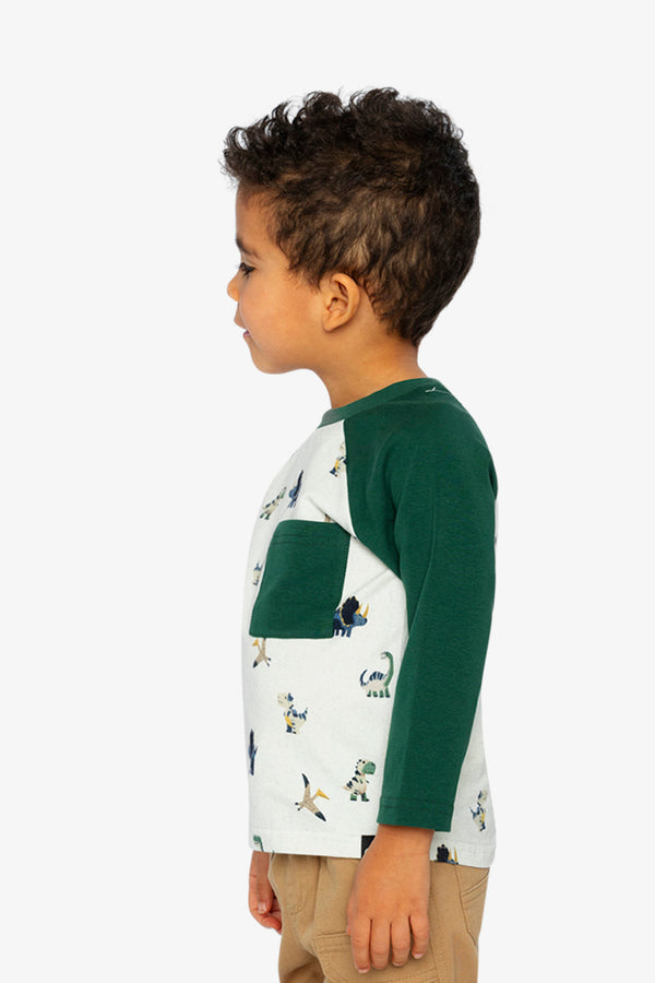 Long Sleeve Raglan T-Shirt Beige Dinosaur Print - J20T72_2J263