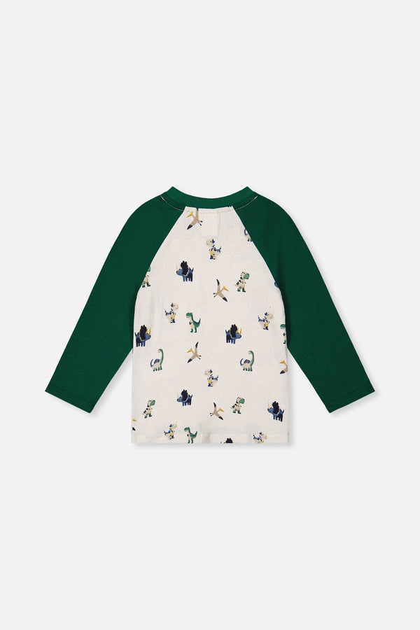Long Sleeve Raglan T-Shirt Beige Dinosaur Print - J20T72_2J263