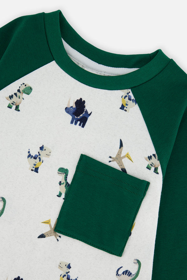 Long Sleeve Raglan T-Shirt Beige Dinosaur Print - J20T72_2J263