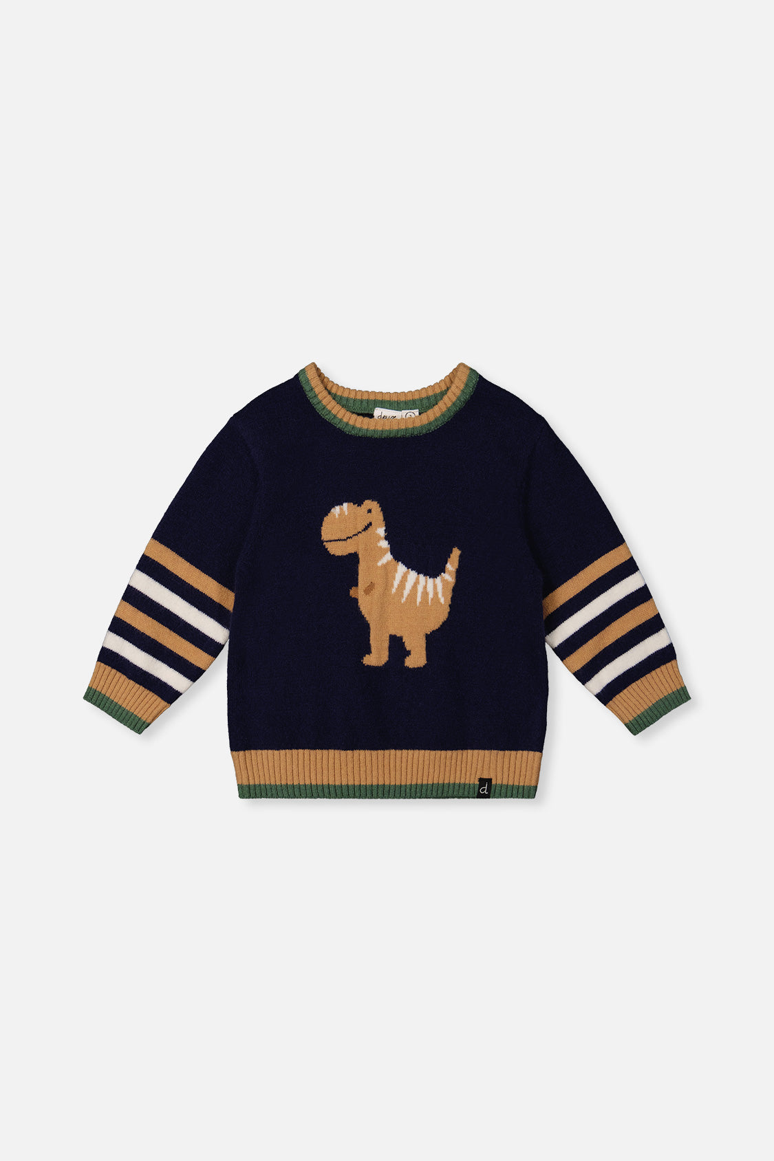 Knit Sweater With Intarsia Dark Blue, Brown And Beige - J20TT30_04810