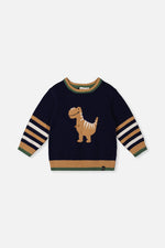 Knit Sweater With Intarsia Dark Blue, Brown And Beige - J20TT30_04810