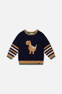 Knit Sweater With Intarsia Dark Blue, Brown And Beige - J20TT30_04810