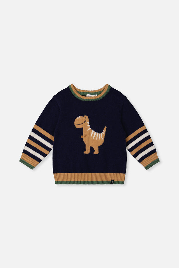 Knit Sweater With Intarsia Dark Blue, Brown And Beige - J20TT30_04810