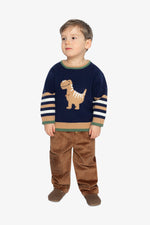 Knit Sweater With Intarsia Dark Blue, Brown And Beige - J20TT30_04810