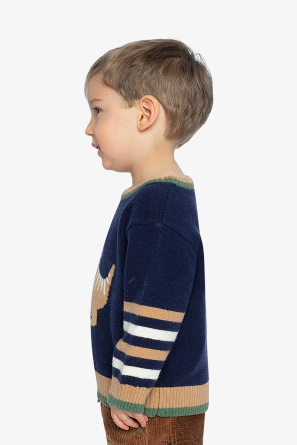 Knit Sweater With Intarsia Dark Blue, Brown And Beige - J20TT30_04810