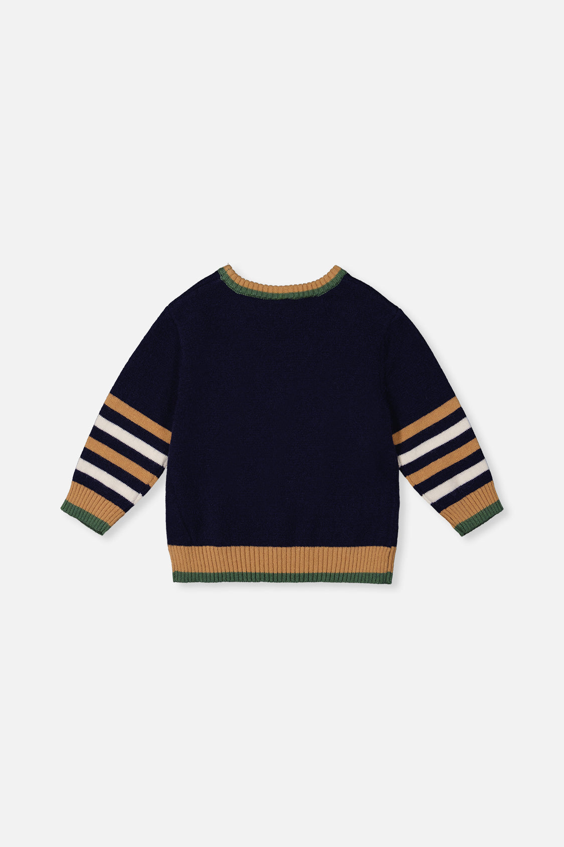 Knit Sweater With Intarsia Dark Blue, Brown And Beige - J20TT30_04810