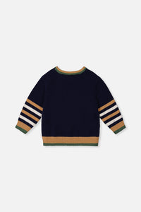 Knit Sweater With Intarsia Dark Blue, Brown And Beige - J20TT30_04810