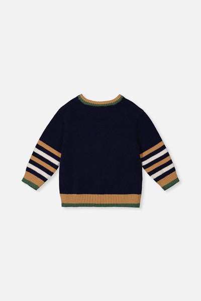 Knit Sweater With Intarsia Dark Blue, Brown And Beige - J20TT30_04810