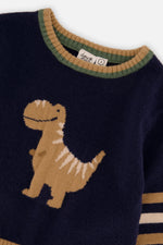 Knit Sweater With Intarsia Dark Blue, Brown And Beige - J20TT30_04810