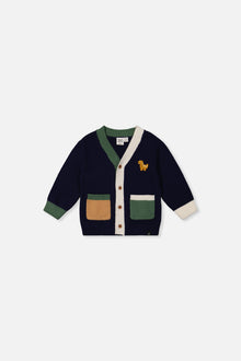 Baby Knit Cardigan With Dino Dark Blue, Green And Yellow